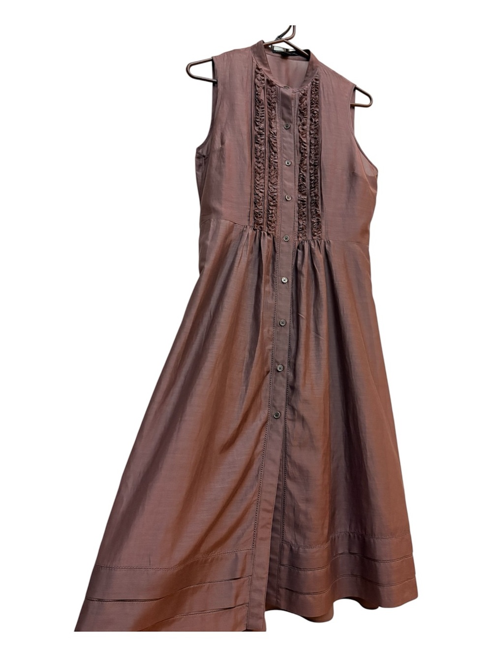 Banana Republic Silk Cotton Ruffle Bib Dress Size 6 Mauve Brown Sleeveless - Picture 3 of 9